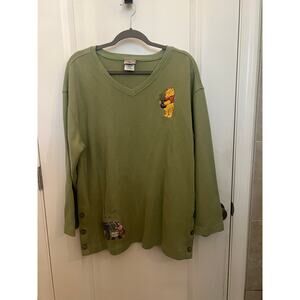 Disney Store Vintage Rare Find Winnie the Pooh Green Long Sleeve L Blouse Cotton